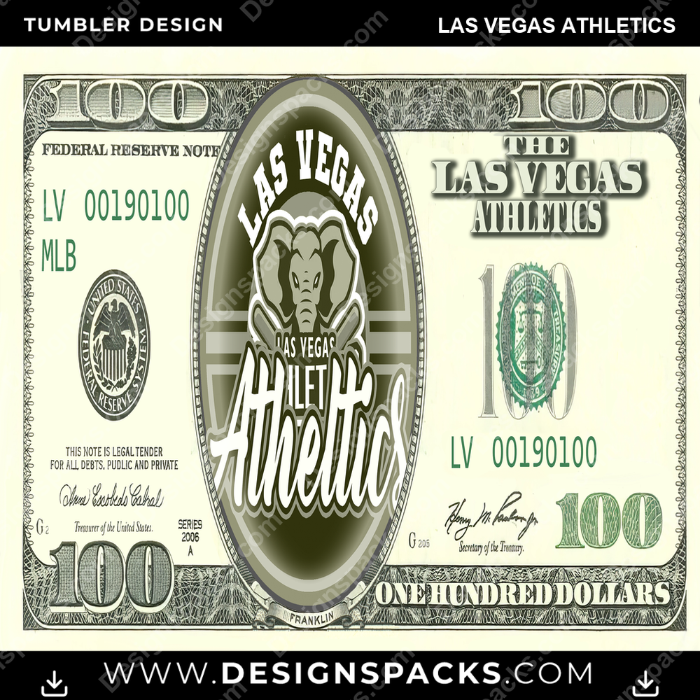 Baseball 100 Dollar Bill Las Vegas Athletics Tumbler Digital Wrap Design