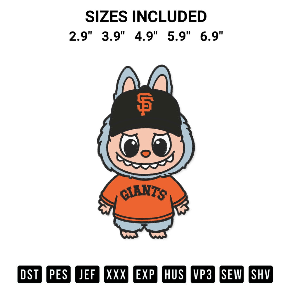 Create amazing crafts with the Labubu San Francisco Giants Embroidery Design embroidery file. High-quality digital download from Designspacks.com, perfect for beginners and pros. Available sizes: 2.9", 3.9", 4.9", 5.9", 6.9".