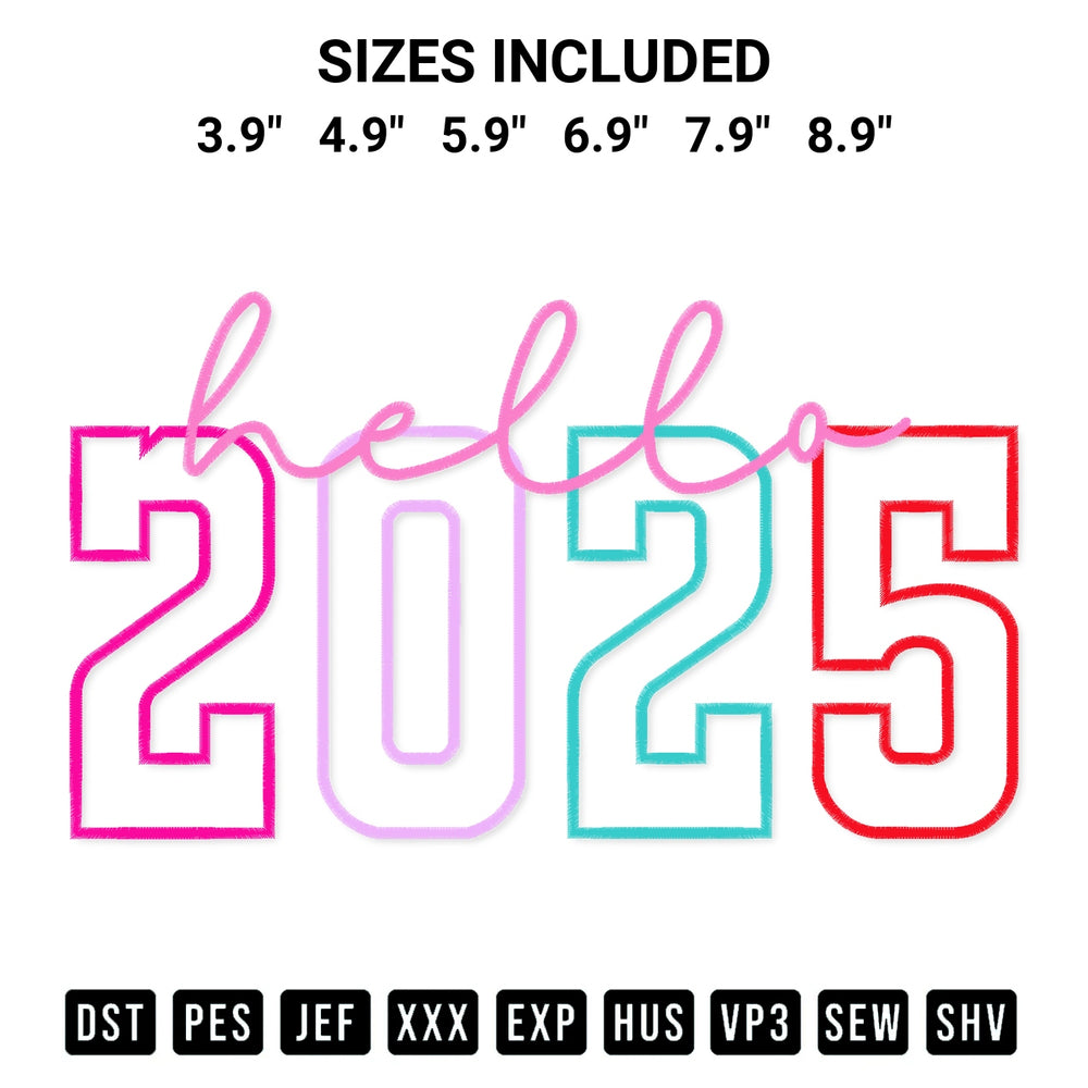Get the Hello 2025 Neon Lights Embroidery Design embroidery design for your custom crafts! Premium digitized files available for instant download at Designspacks.com. Available sizes: 3.9", 4.9", 5.9", 6.9", 7.9", 8.9".