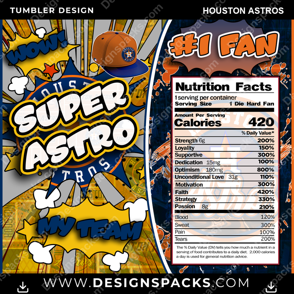 Baseball Super Team Houston Astros Tumbler Digital Wrap Design