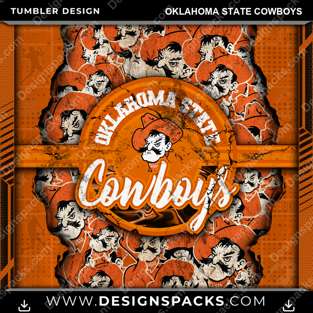 College Sport Ripped Oklahoma State Cowboys NCAA College Sport Tumbler Digital Wrap Design Download