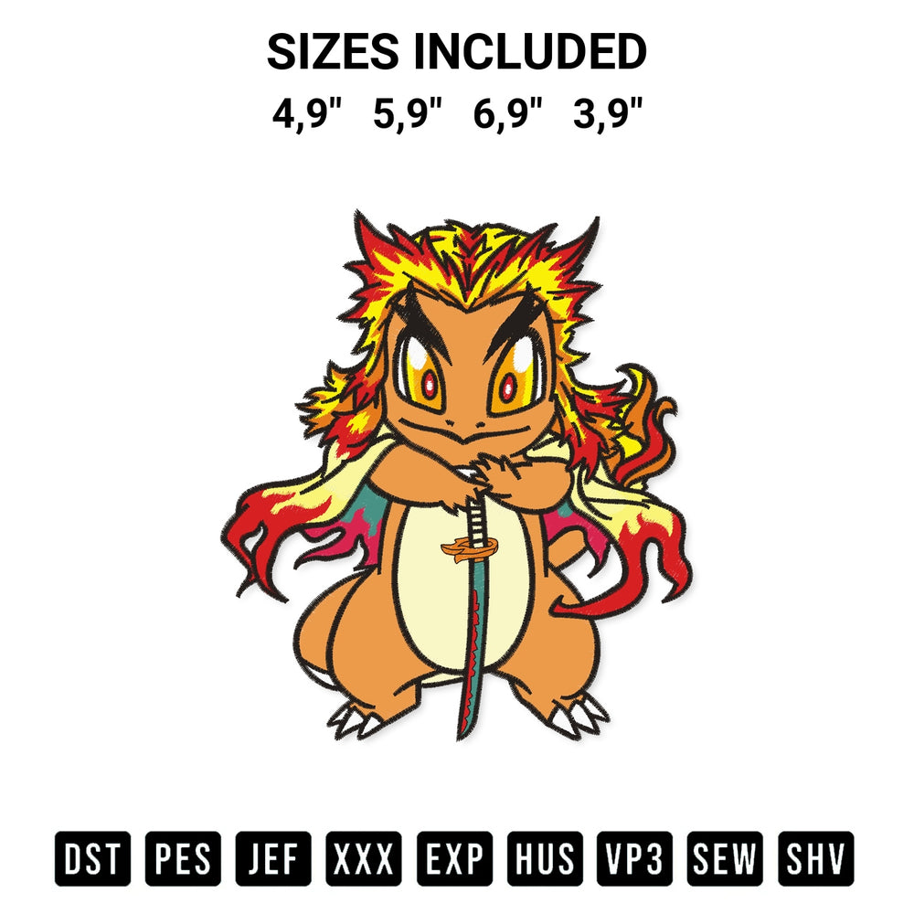 Discover the perfect addition to your crafting collection: Rengoku Kyoujurou Pokemon Kimetsu No Yaiba Logo Embroidery Design embroidery file. Instantly available at Designspacks.com. Available sizes: 4,9", 5,9", 6,9", 3,9".