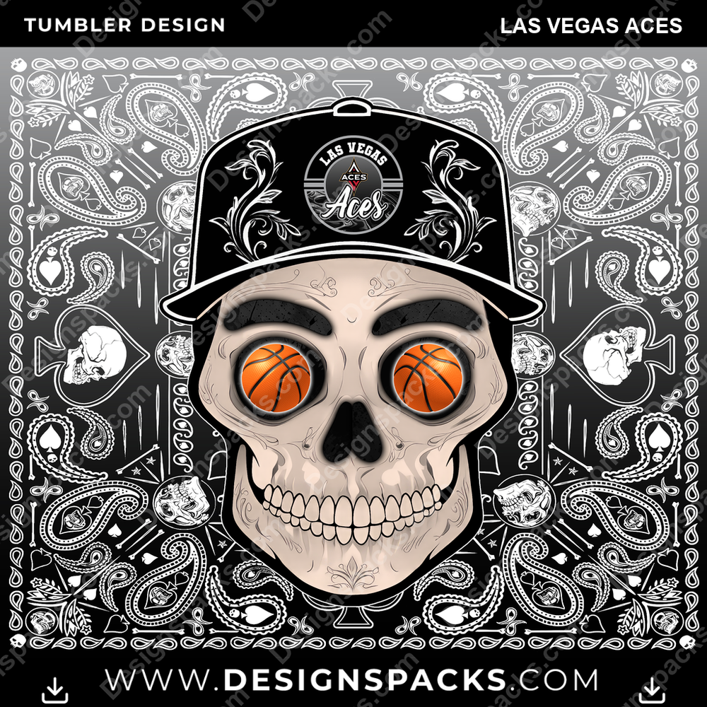 Basketball Skull Handkerchief Las Vegas Aces NBA Basketball Tumbler Digital Wrap Design Download