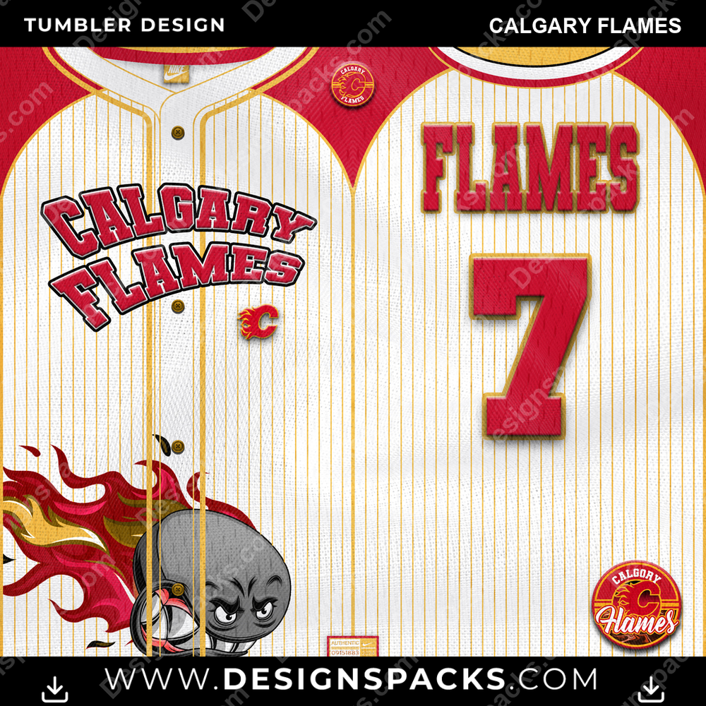 Ice Hockey Team Button-Up Jersey Calgary Flames Tumbler Digital Wrap Design
