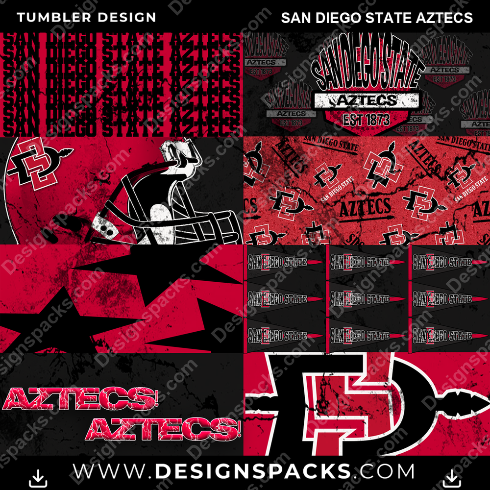 College Sport Distressed BG San Diego State Aztecs NCAA College Sport Tumbler Digital Wrap Design Download