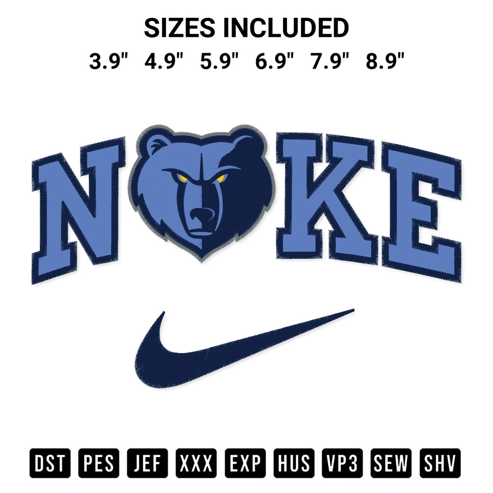 Create amazing crafts with the Memphis Grizzlies X Nike Embroidery Design embroidery file. High-quality digital download from Designspacks.com, perfect for beginners and pros. Available sizes: 3.9", 4.9", 5.9", 6.9", 7.9", 8.9".