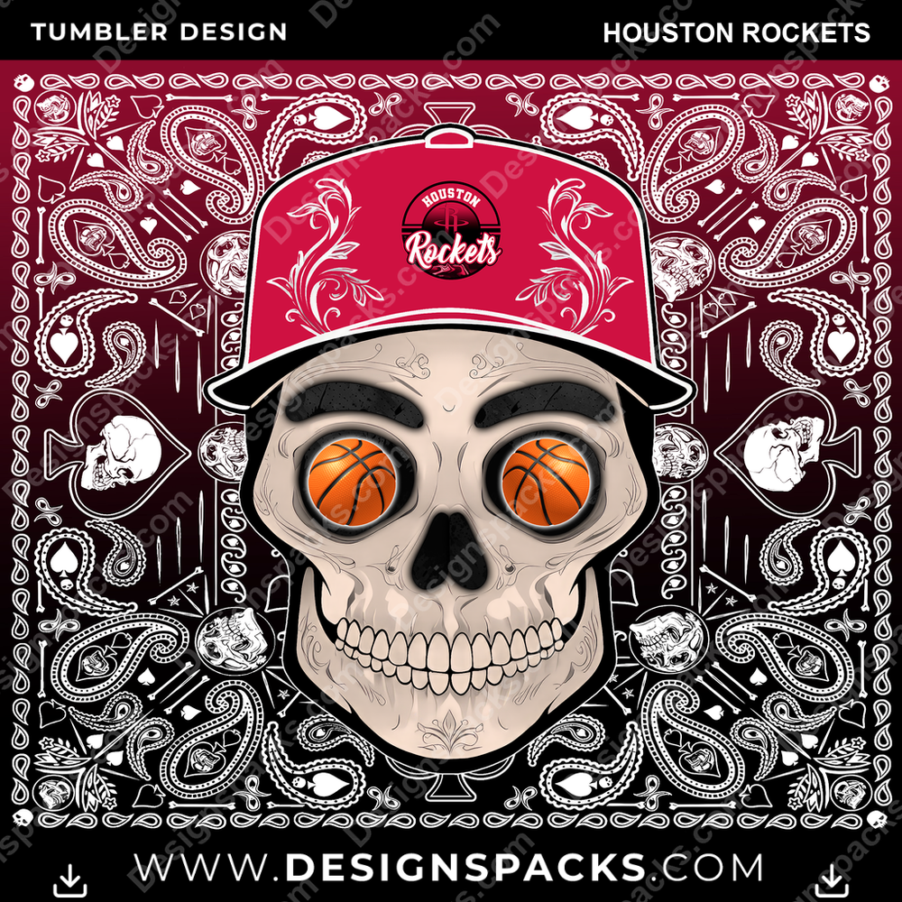 Basketball Skull Handkerchief Houston Rockets Tumbler Digital Wrap Design