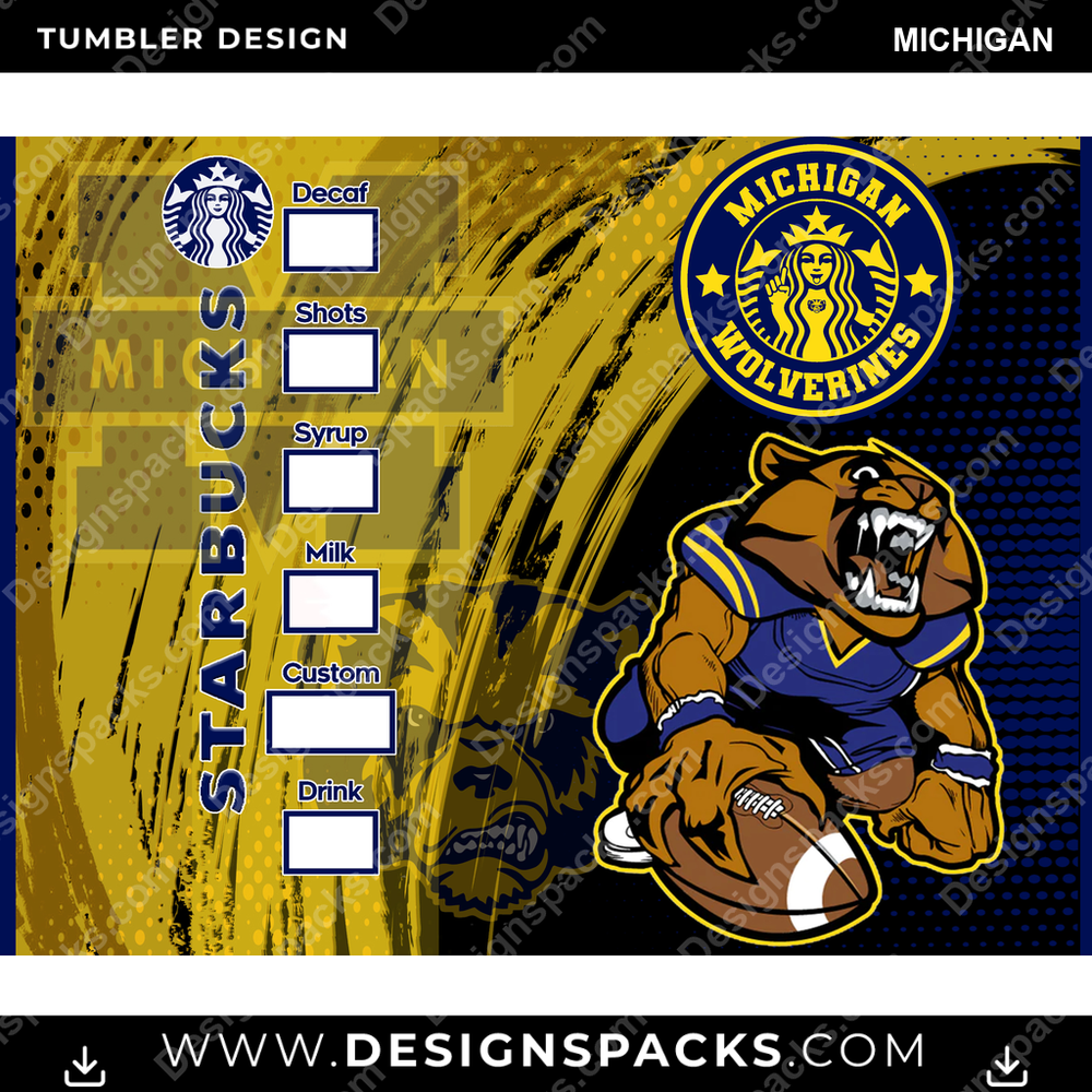 College Sport Starbucks Michigan Tumbler Digital Wrap Design