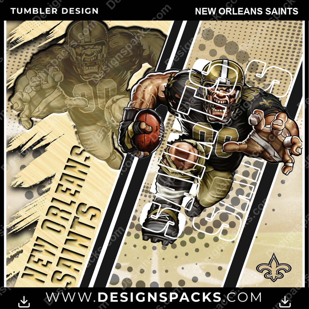 Football Silhouette New Orleans Saints NFL Football Tumbler Digital Wrap Design Download