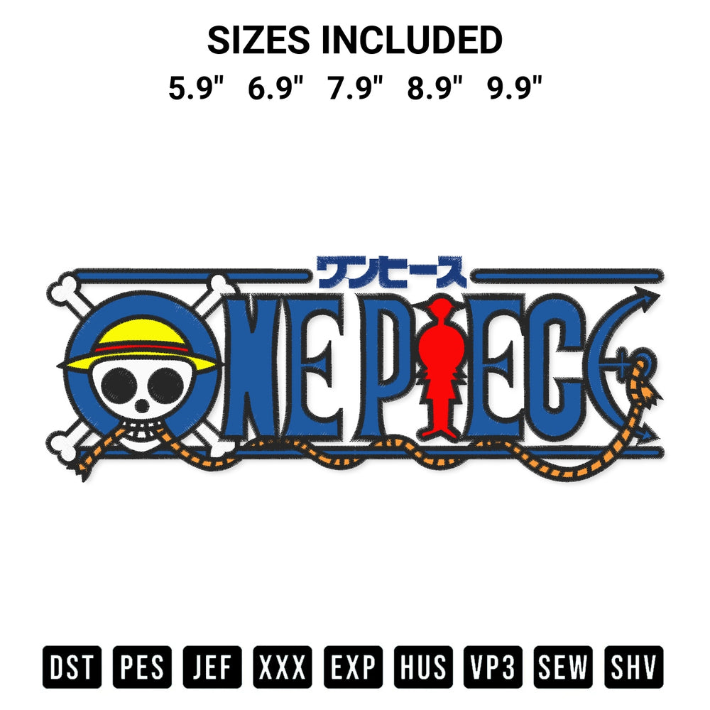 Elevate your next project with our One Piece Logo Embroidery Design embroidery file. Shop high-quality digital patterns instantly at Designspacks.com. Available sizes: 5.9", 6.9", 7.9", 8.9", 9.9".