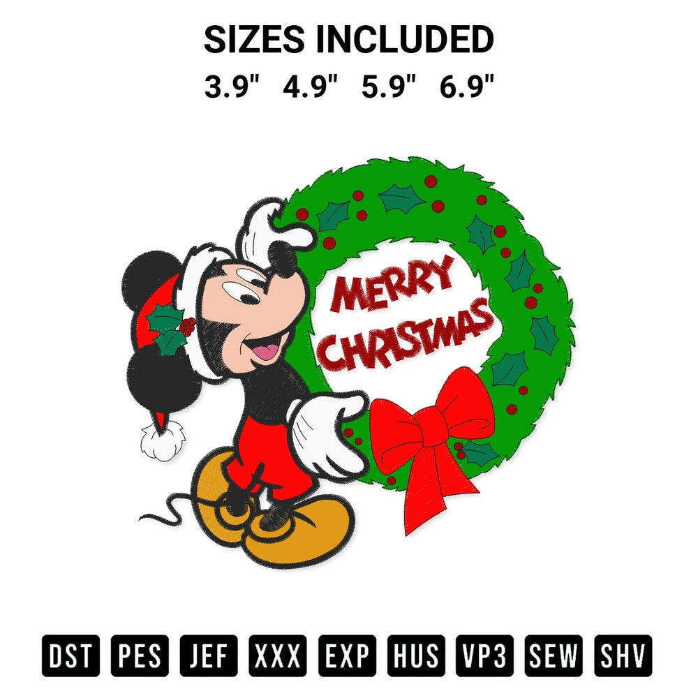 Download the Mickey Merry Christmas Laurel Wreath Embroidery Design machine embroidery design exclusively at Designspacks.com. Premium digitized pattern for apparel and DIY crafts. Available sizes: 3.9", 4.9", 5.9", 6.9".