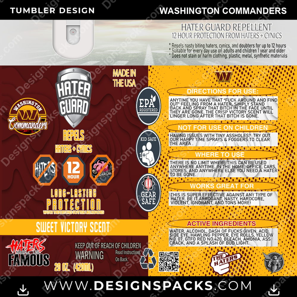 Football Hater Guard Washington Commanders Tumbler Digital Wrap Design
