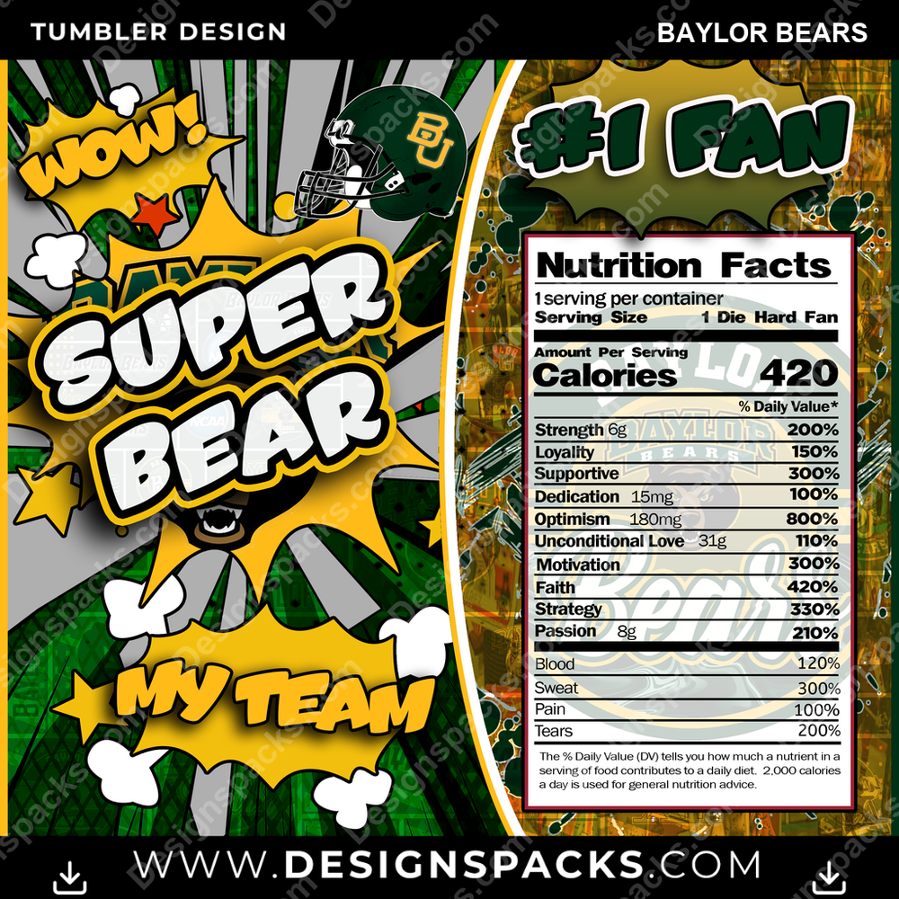 College Sport Super Team Baylor Bears Tumbler Digital Wrap Design