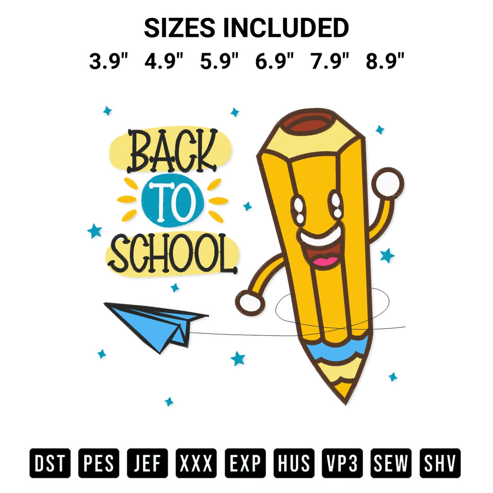 Looking for the perfect pattern? Download the Back To School Embroidery Design embroidery design today at Designspacks.com. Crisp, clean stitching guaranteed. Available sizes: 3.9", 4.9", 5.9", 6.9", 7.9", 8.9".