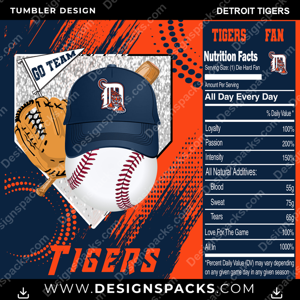 Baseball Team Fan Detroit Tigers Tumbler Digital Wrap Design