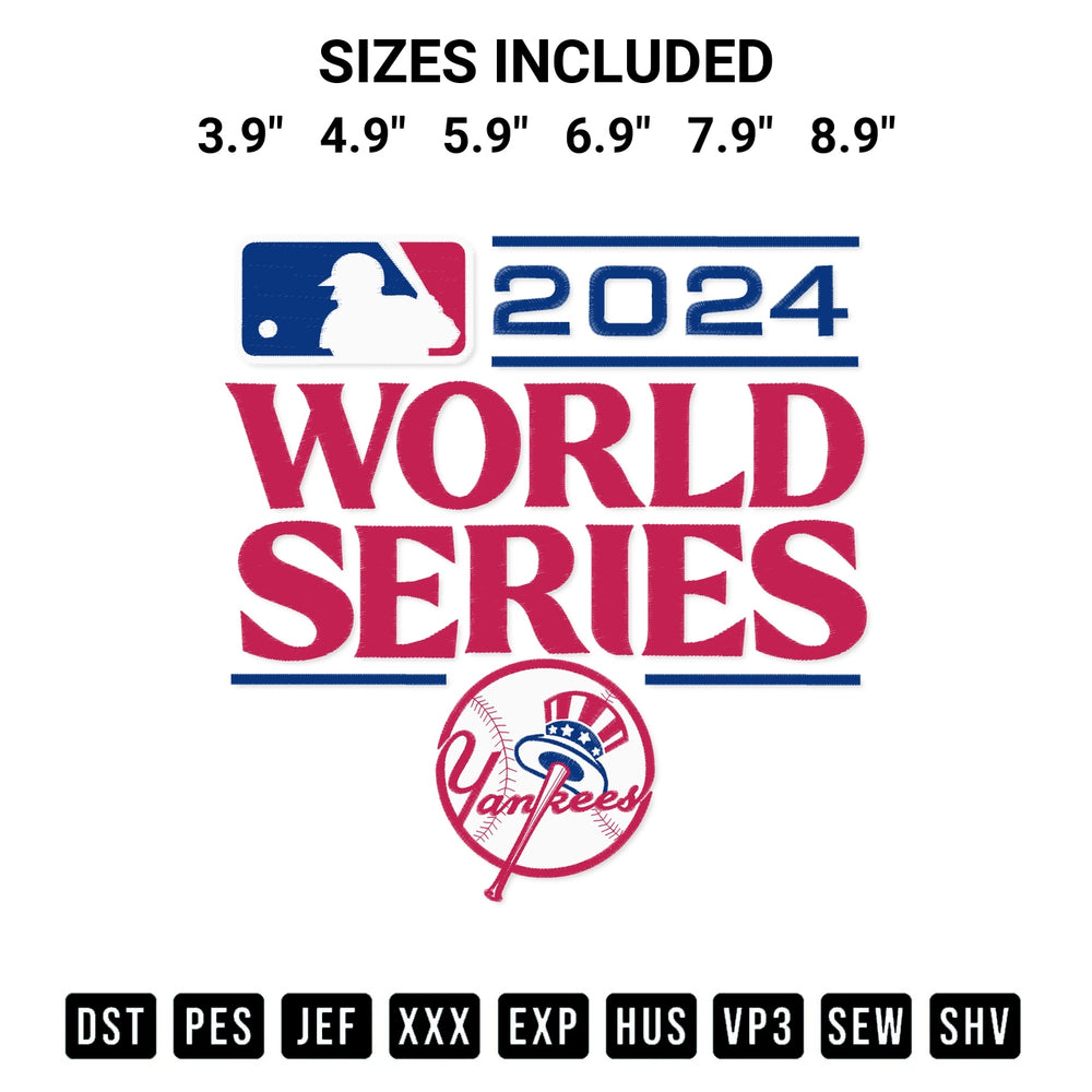 Discover the perfect addition to your crafting collection: Ny Yankees 2024 World Series Embroidery Design embroidery file. Instantly available at Designspacks.com. Available sizes: 3.9", 4.9", 5.9", 6.9", 7.9", 8.9".