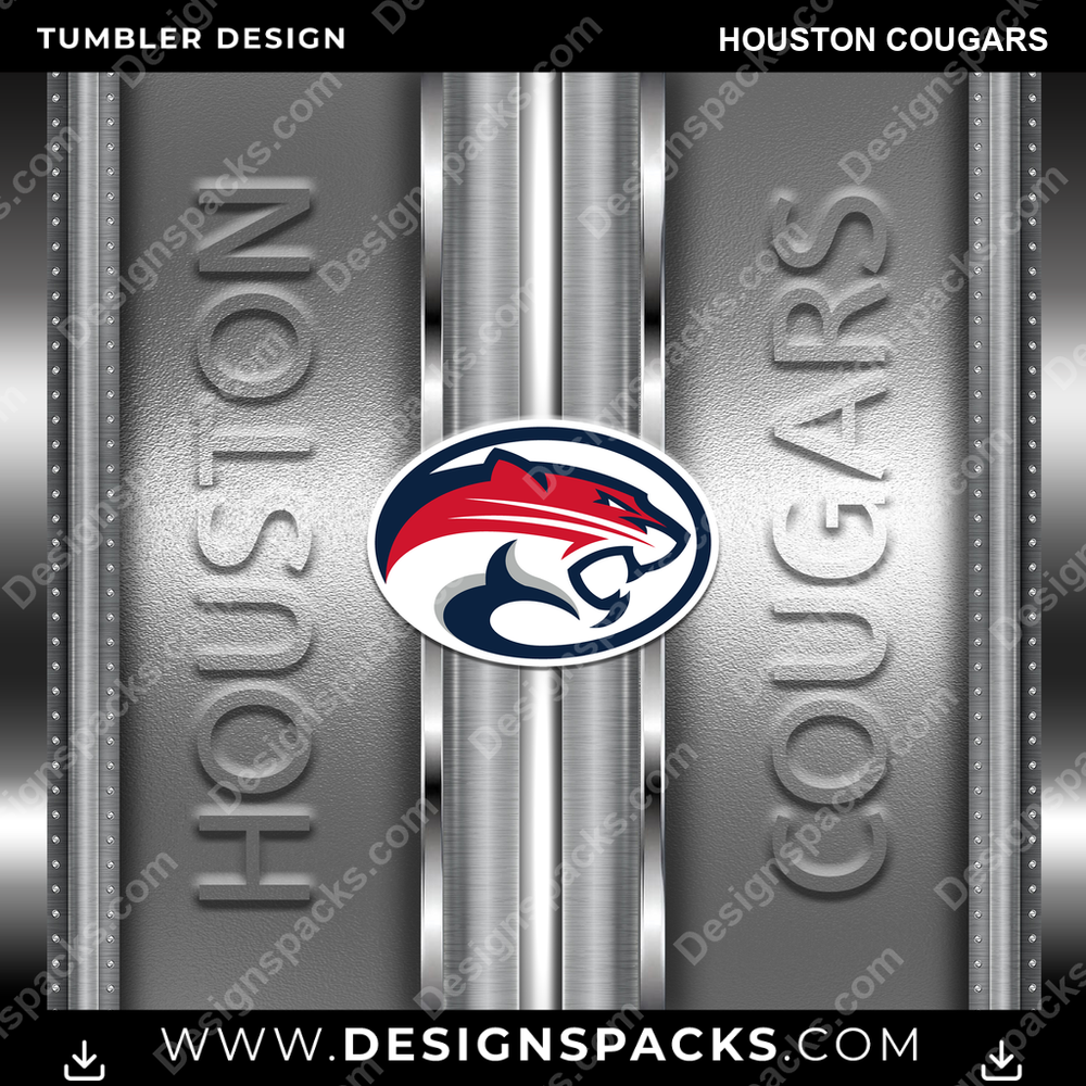 College Sport Metallic Houston Cougars Tumbler Digital Wrap Design