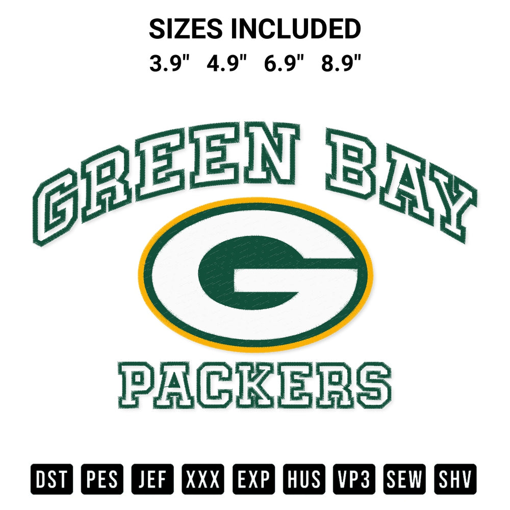 Looking for the perfect pattern? Download the Nfl Green Bay Packers Football Embroidery Design embroidery design today at Designspacks.com. Crisp, clean stitching guaranteed. Available sizes: 3.9", 4.9", 6.9", 8.9".