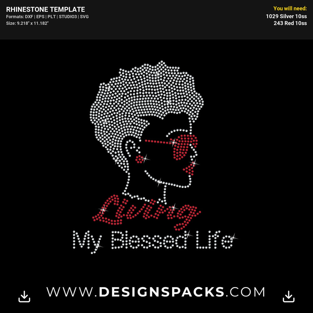 Living Blessed Life Woman Rhinestone Digital Template