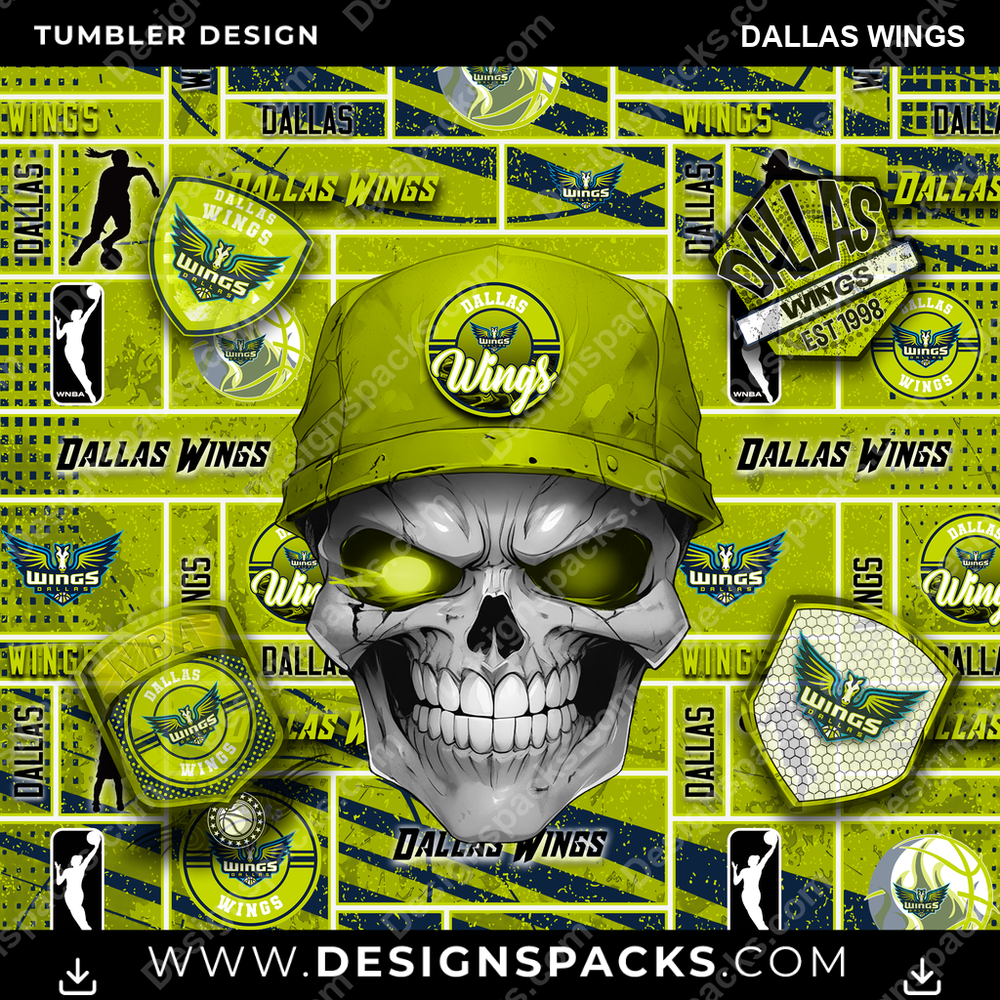 Basketball Skull Dallas Wings Tumbler Digital Wrap Design