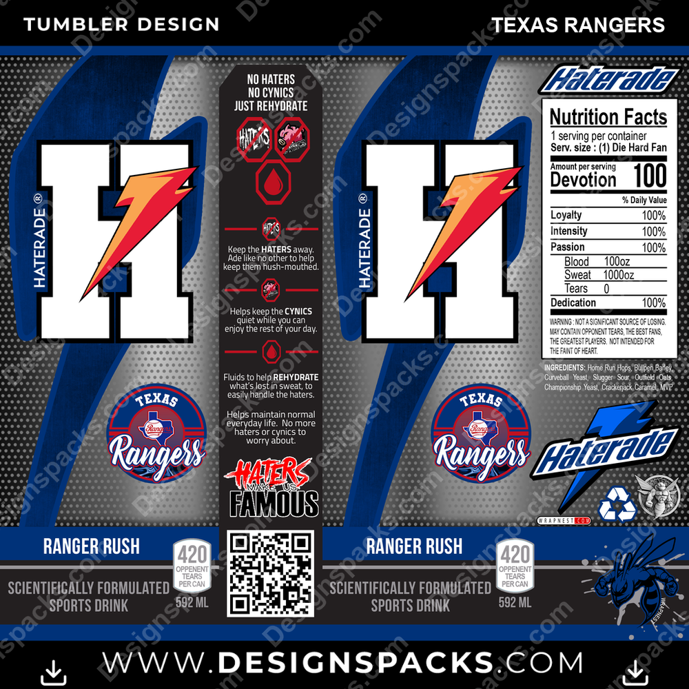Baseball Haterade Texas Rangers Tumbler Digital Wrap Design