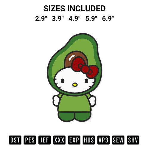 Transform your fabrics with the Hello Kitty Avocado Embroidery Design embroidery design. Instant access to premium digitized patterns at Designspacks.com. Available sizes: 2.9