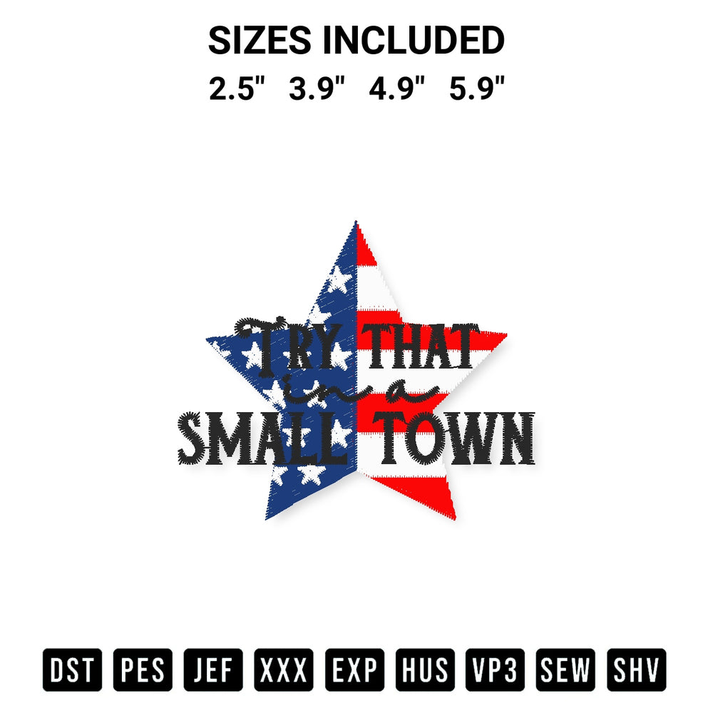 Stitch like a pro with the American Flag Star Small Town Country Music Embroidery Design embroidery pattern from Designspacks.com. High-quality digital machine embroidery file. Available sizes: 2.5", 3.9", 4.9", 5.9".