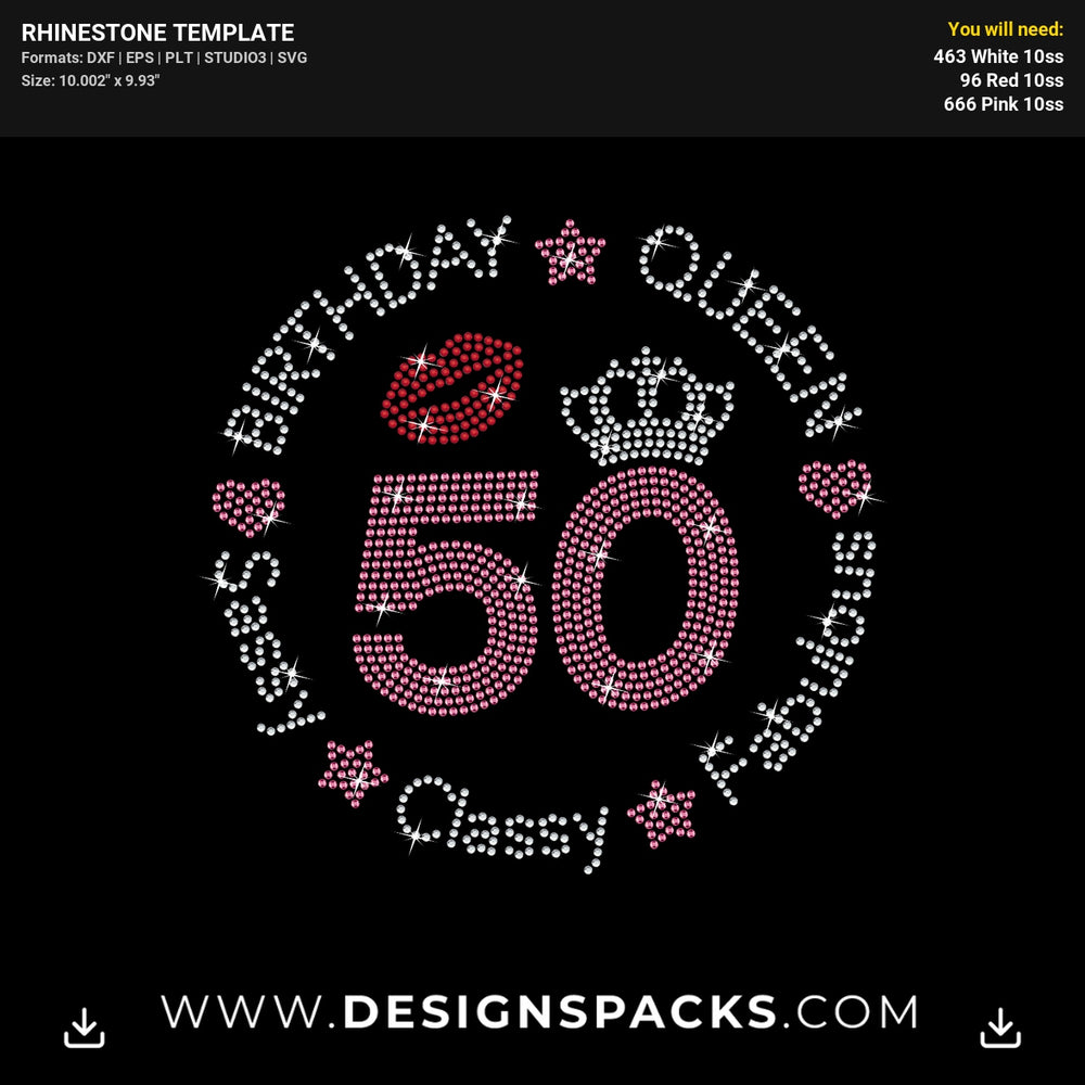 Birthday Queen 50 Fabulous Classy Sassy Rhinestone Digital Template