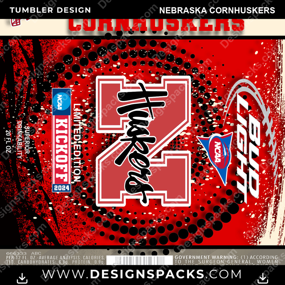 College Sport Bud Nebraska Cornhuskers Tumbler Digital Wrap Design