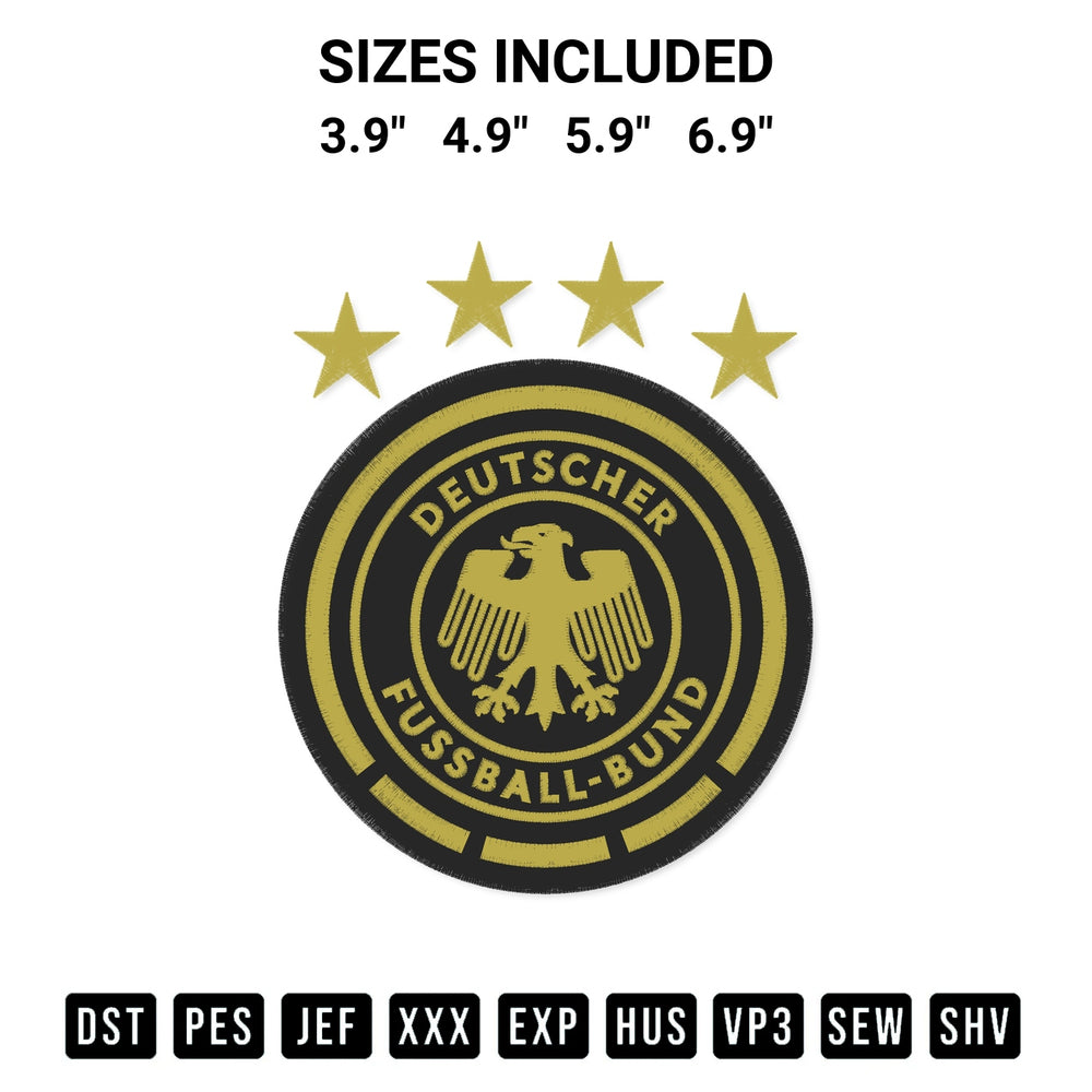 Discover the perfect addition to your crafting collection: Fc Germany Logo Embroidery Design embroidery file. Instantly available at Designspacks.com. Available sizes: 3.9", 4.9", 5.9", 6.9".