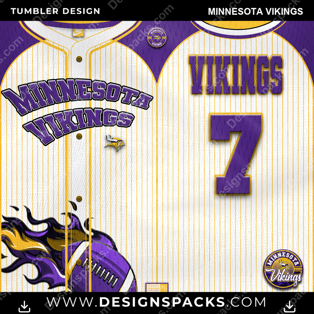 Football Team Button-Up Jersey Minnesota Vikings NFL Football Tumbler Digital Wrap Design Download