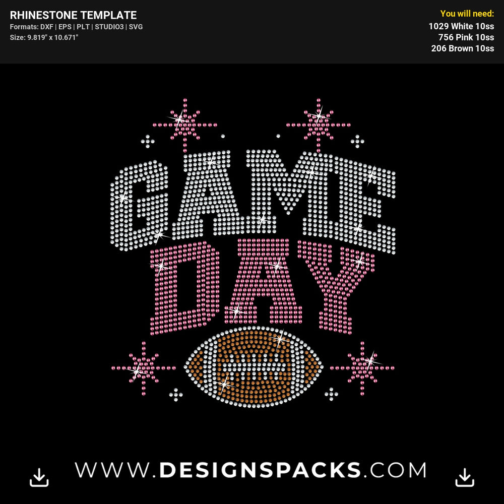 Game Day Football Rhinestone Digital Template