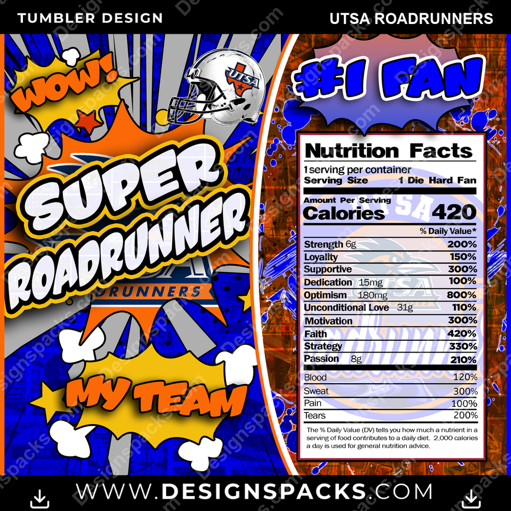 College Sport Super Team UTSA Roadrunners NCAA College Sport Tumbler Digital Wrap Design Download