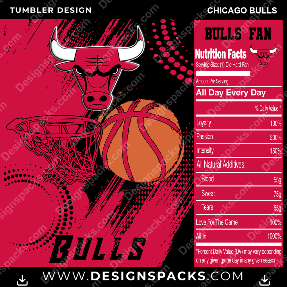 Basketball Team Fan Chicago Bulls Tumbler Digital Wrap Design