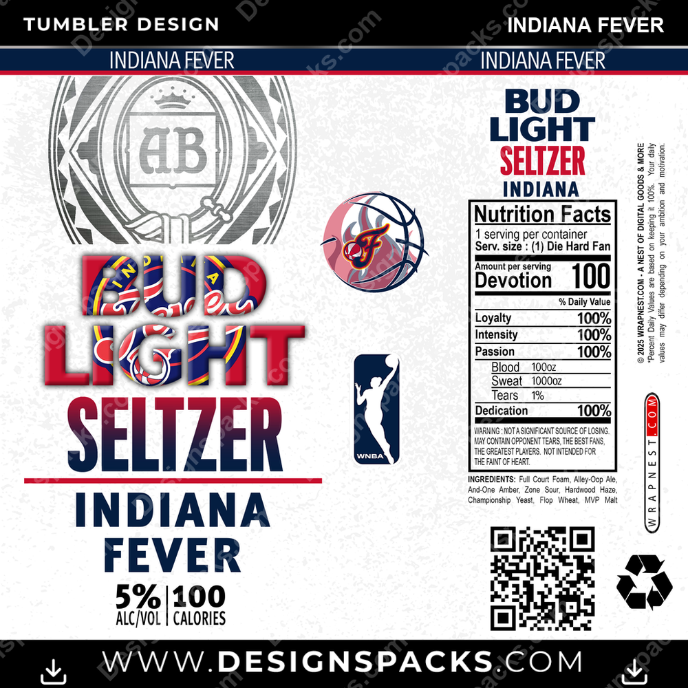 Basketball Bud Light Seltzer Indiana Fever Tumbler Digital Wrap Design