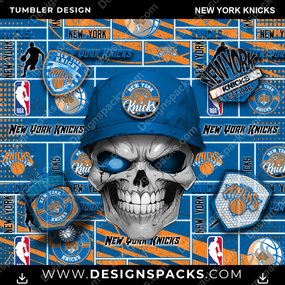 Basketball Skull New York Knicks Tumbler Digital Wrap Design