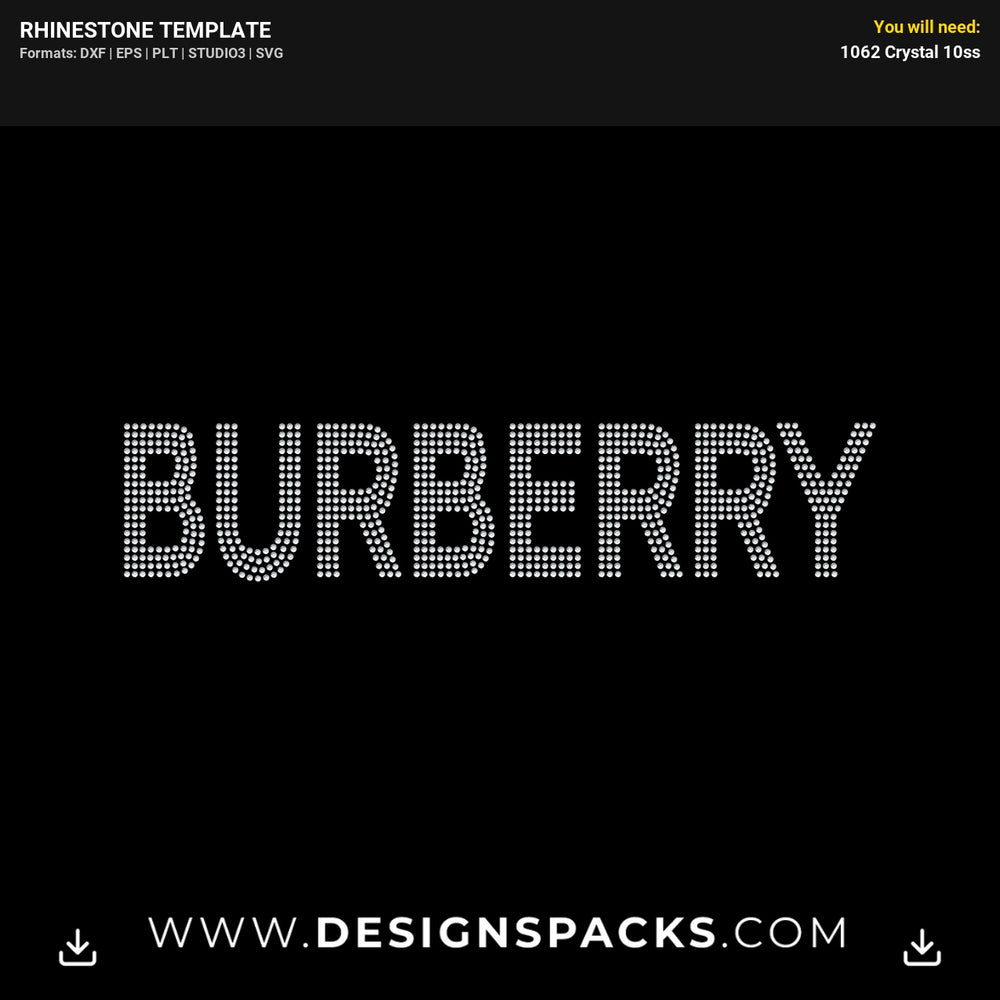 Burberry Logo Large Rhinestone Digital Template