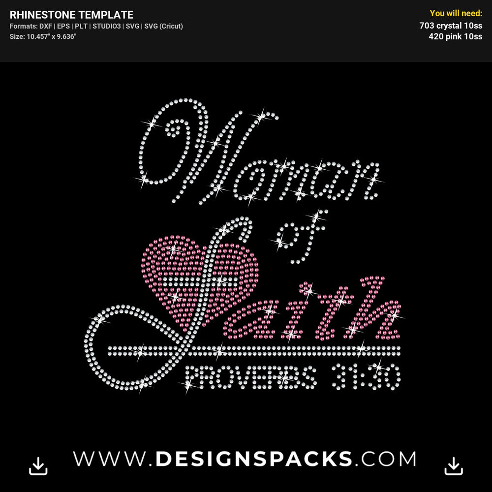 Woman Of Faith Christian Religious Rhinestone Digital Template
