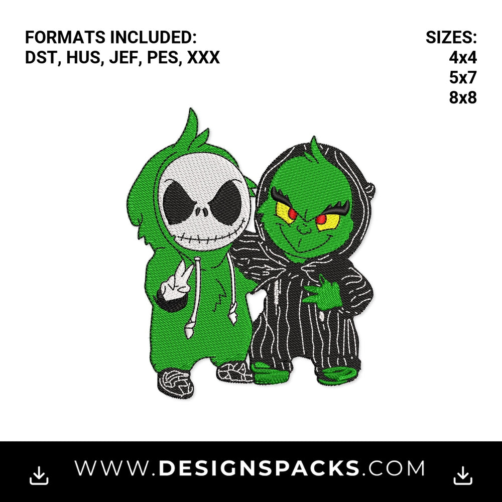 Jack & Grinch Swapped Hoodies Embroidery Design - Instant digital download pattern at Designspacks.com