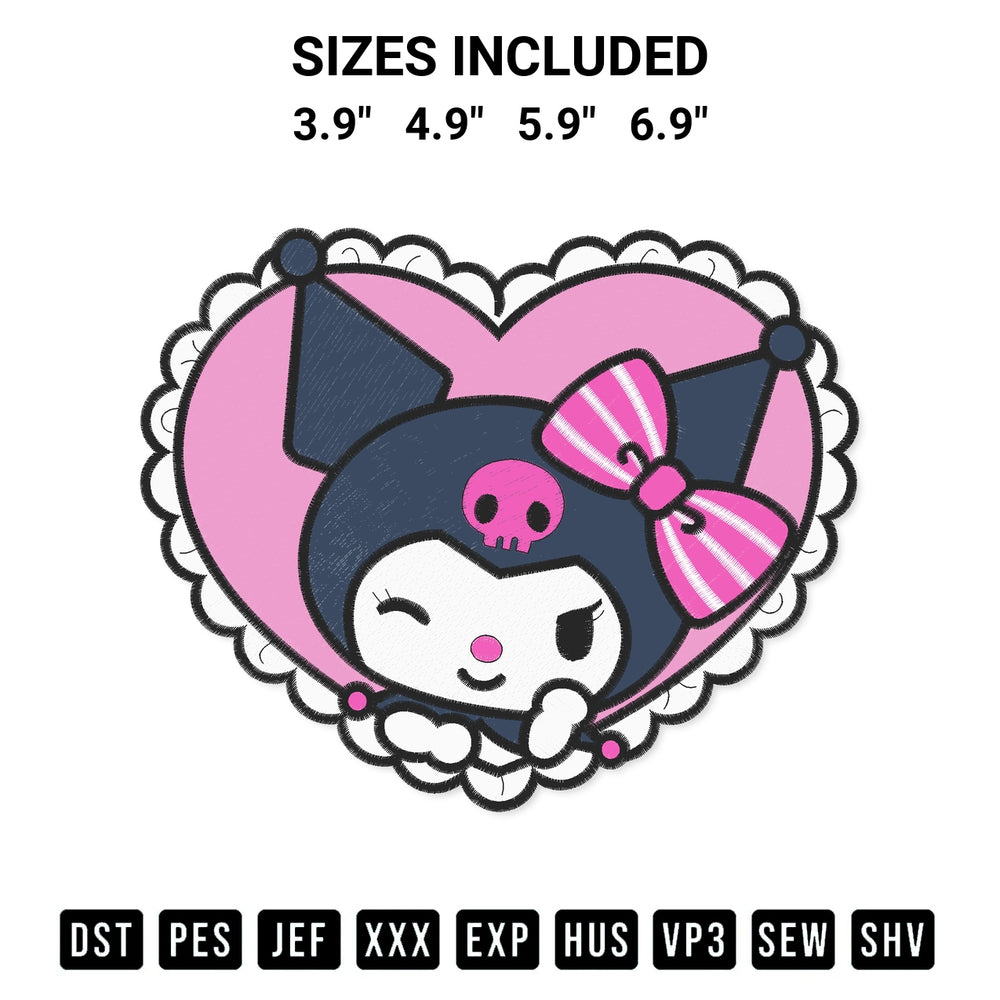 Get the Kuromi Cute Embroidery Design embroidery design for your custom crafts! Premium digitized files available for instant download at Designspacks.com. Available sizes: 3.9", 4.9", 5.9", 6.9".