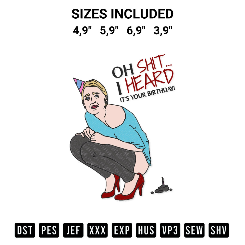 Looking for the perfect pattern? Download the Amber Heard Oh Shit I Heard Its Your Birthday Logo Embroidery Design embroidery design today at Designspacks.com. Crisp, clean stitching guaranteed. Available sizes: 4,9", 5,9", 6,9", 3,9".