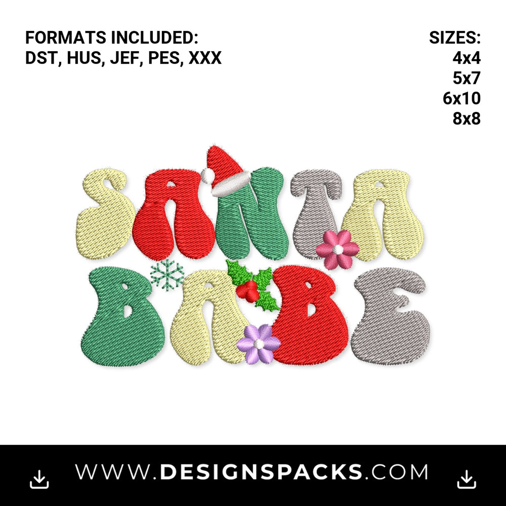 Retro Santa Babe Groovy Christmas Embroidery Design - Instant digital download pattern at Designspacks.com