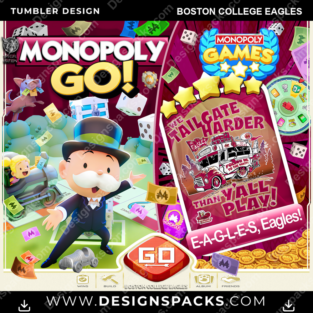 College Sport Monopoly Go! Boston College Eagles NCAA College Sport Tumbler Digital Wrap Design Download
