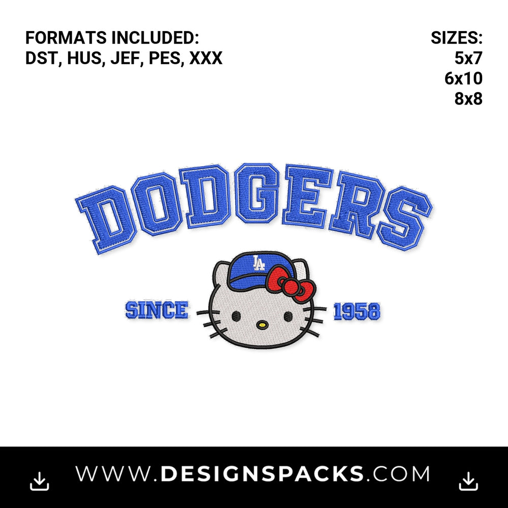 LA Dodgers Hello Kitty Since 1958 Embroidery Design - Instant digital download pattern at Designspacks.com