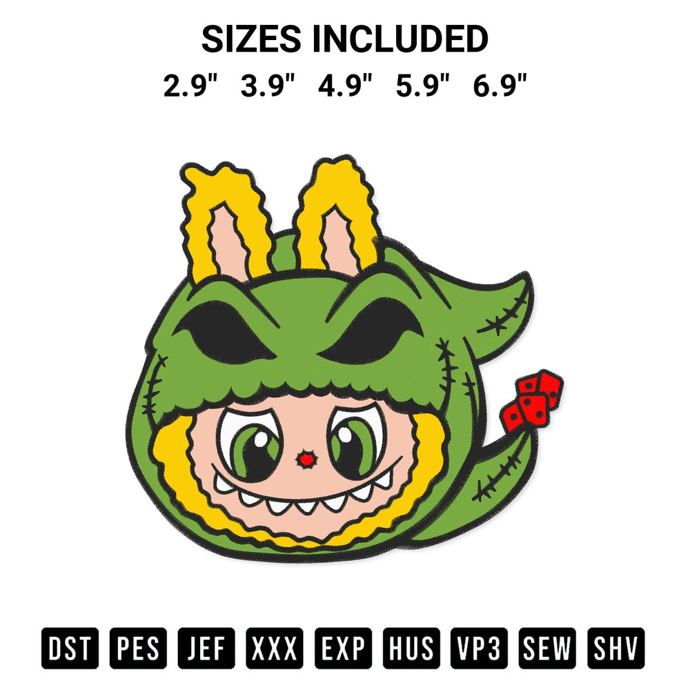 Create amazing crafts with the Labubu Oogie Boogie Face Embroidery Design embroidery file. High-quality digital download from Designspacks.com, perfect for beginners and pros. Available sizes: 2.9", 3.9", 4.9", 5.9", 6.9".