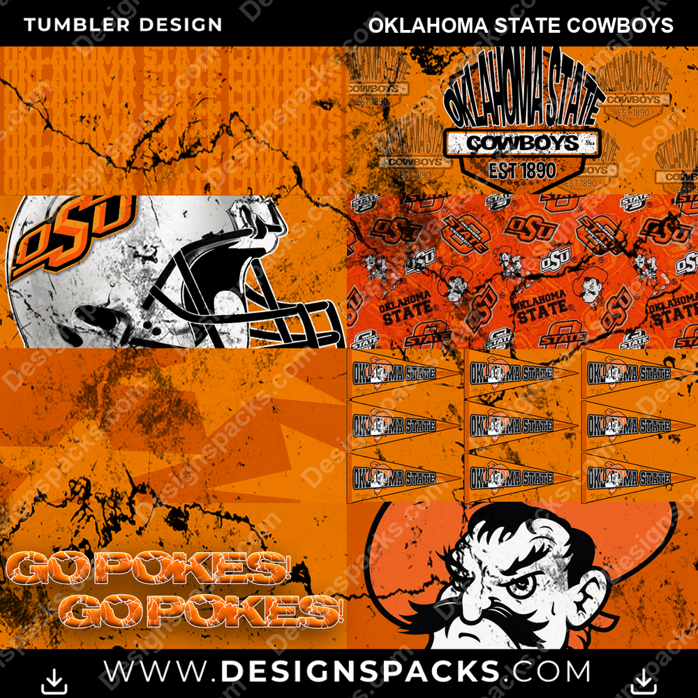 College Sport Distressed BG Oklahoma State Cowboys NCAA College Sport Tumbler Digital Wrap Design Download