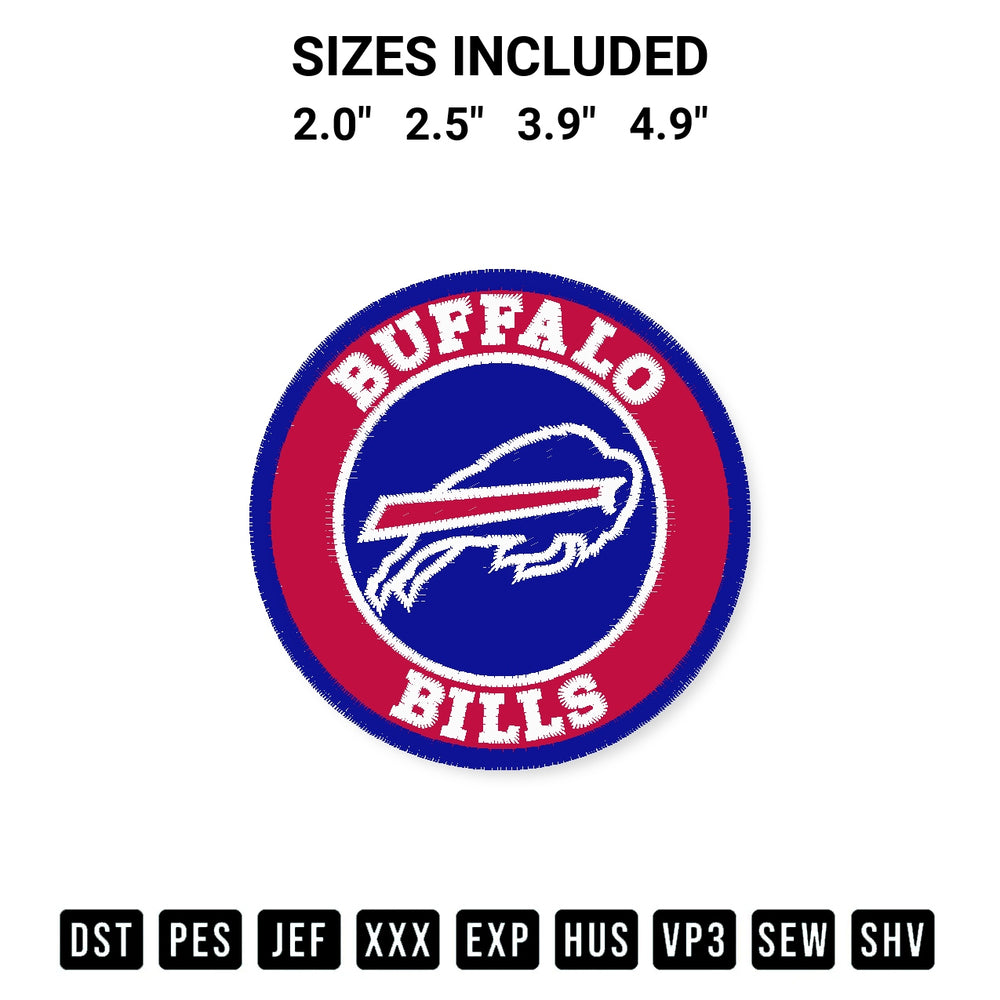 Stitch like a pro with the Nfl Buffalo Bills Logo Embroidery Design embroidery pattern from Designspacks.com. High-quality digital machine embroidery file. Available sizes: 2.0", 2.5", 3.9", 4.9".