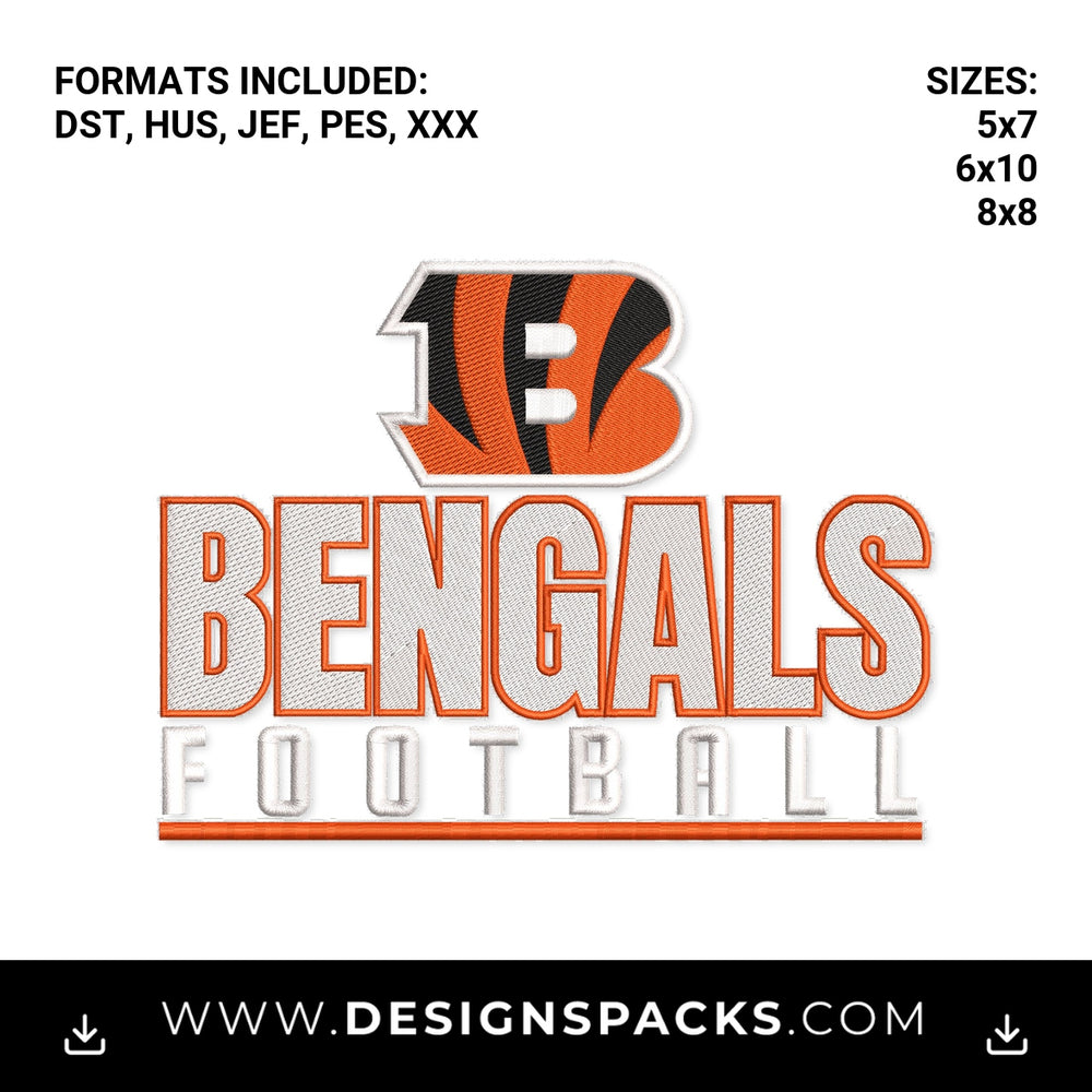 Cincinnati Bengals Football Logo Embroidery Design - Instant digital download pattern at Designspacks.com