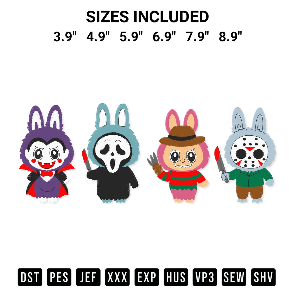 Elevate your next project with our Spooky Bunny Labubu Embroidery Design embroidery file. Shop high-quality digital patterns instantly at Designspacks.com. Available sizes: 3.9", 4.9", 5.9", 6.9", 7.9", 8.9".