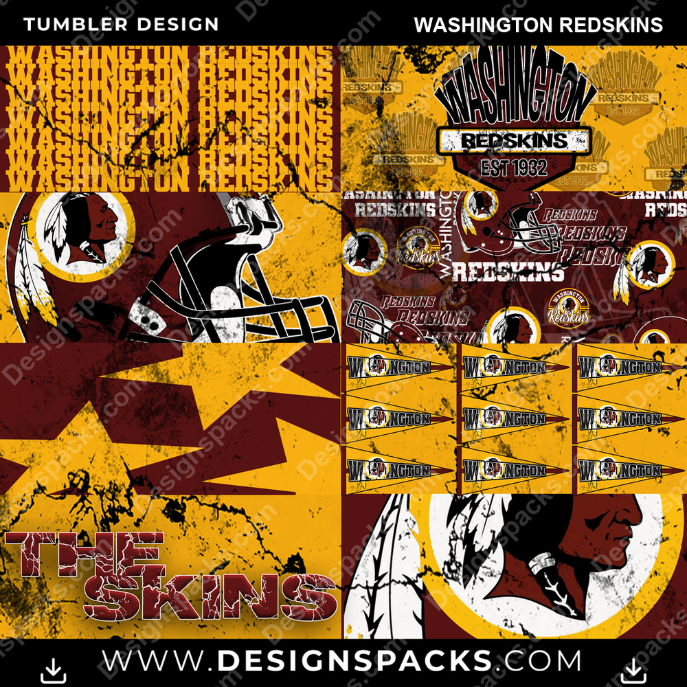 Football Distressed BG Washington Redskins Tumbler Digital Wrap Design